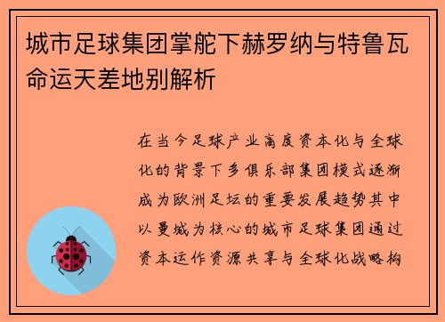 城市足球集团掌舵下赫罗纳与特鲁瓦命运天差地别解析